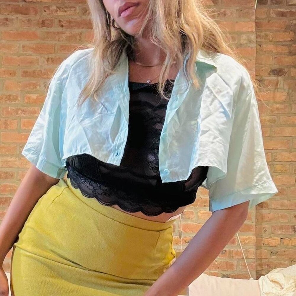 UPCYCLED VINTAGE CROP SILK SHIRT